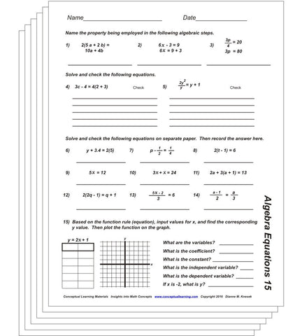 Algebra Equations Blackline or PDF