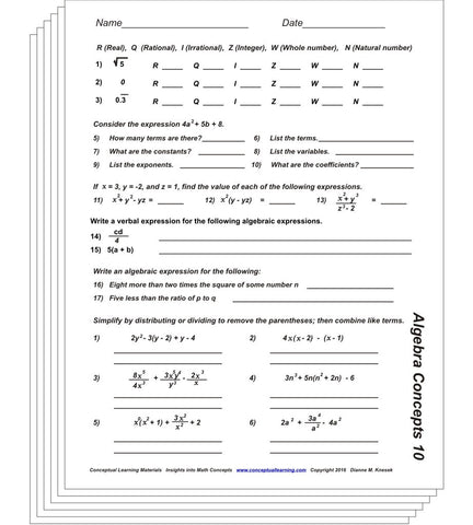 Algebra Concepts Blackline or PDF