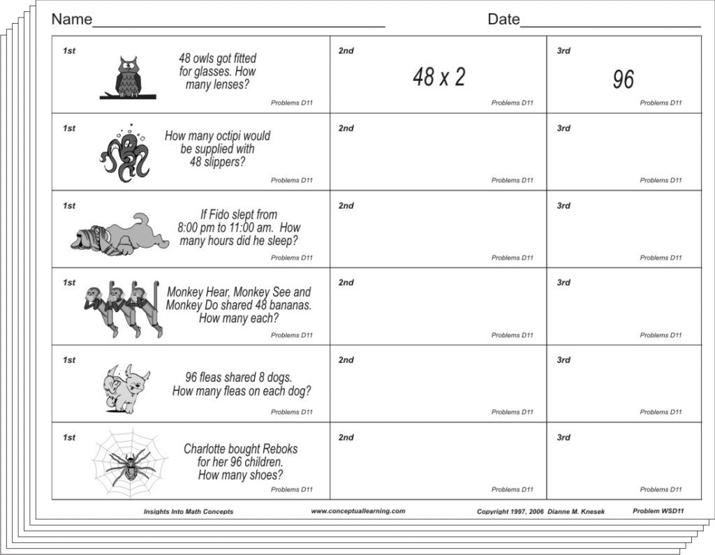 Problem Solving D Worksheets – Conceptual Learning Materials